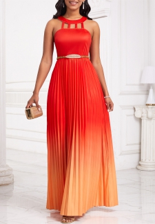 Ombre Cage Neck Orange Sleeveless Maxi Dress