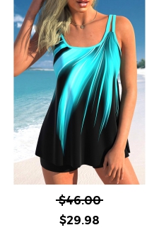 Double Straps Ombre Cyan Tankini Top