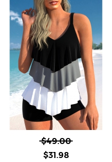 Contrast Handkerchief Hem Black Tankini Top