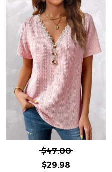 Pink V Neck Short Sleeve Twisted T Shirt