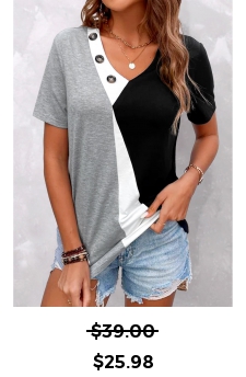 Button V Neck Grey Short Sleeve T Shirt