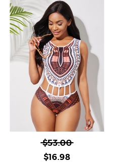African Tribal Print Ladder Cutout Pink One Piece Swimwear