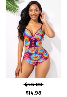 Printed High Waisted Spaghetti Strap Bikini Set