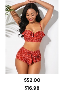 Polka Dot Ruffle Trim Bowknot Bikini Set