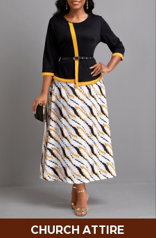 Fake 2in1 Black Maxi 3/4 Sleeve Round Neck Dress